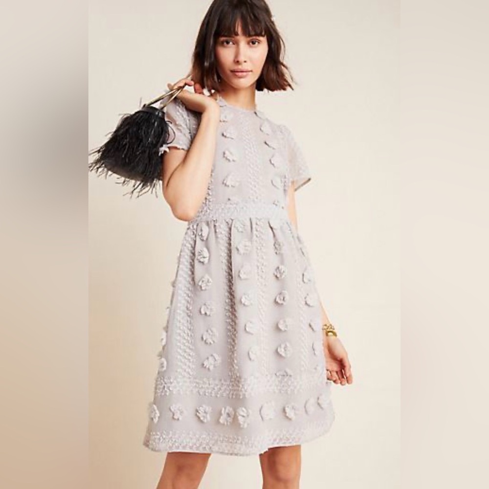 Anthropologie Sunday in Brooklyn Petite 10 3D Floral Appliqué Dress